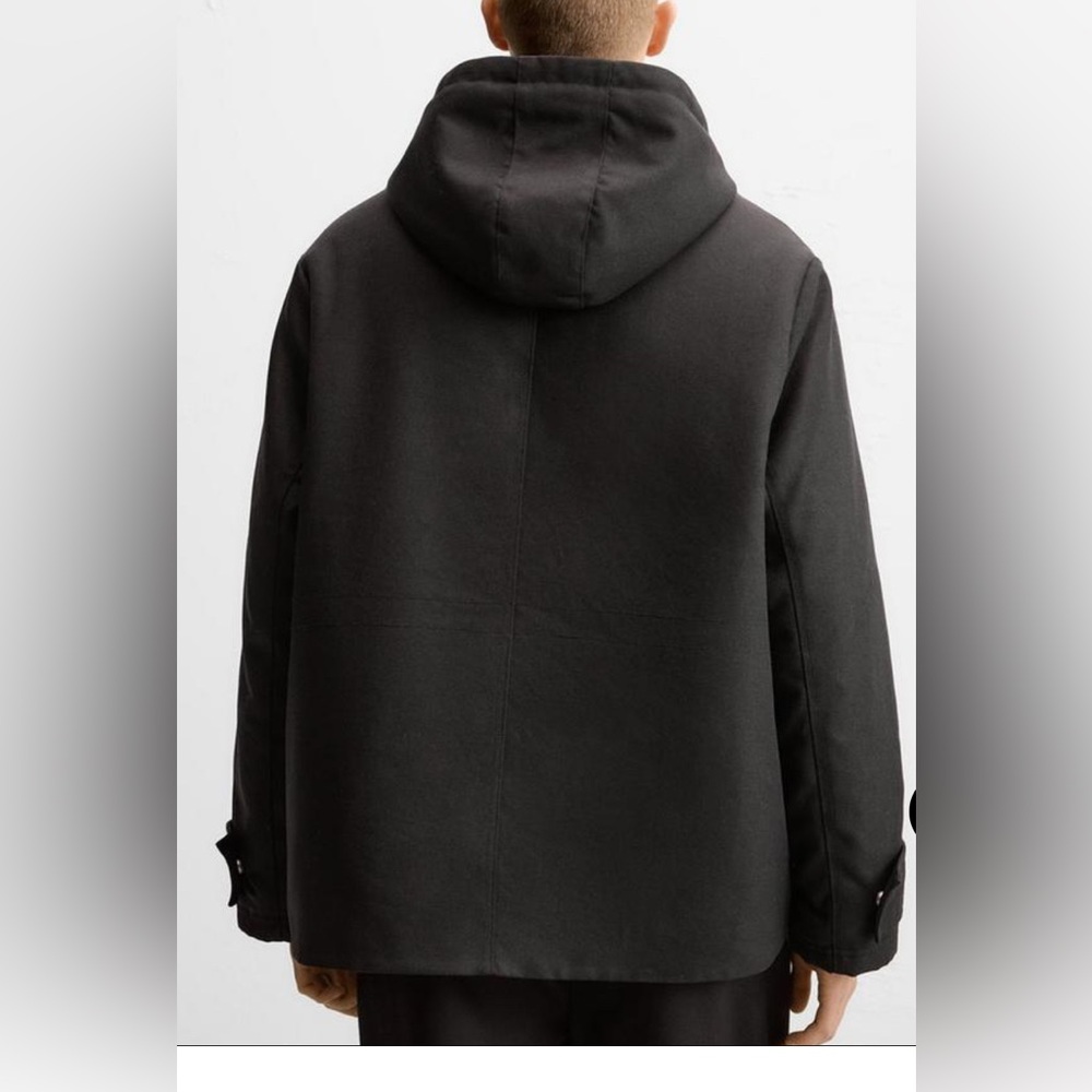 Zara Hooded Parker Coat NWT Size L in Black - Picture 6 of 8